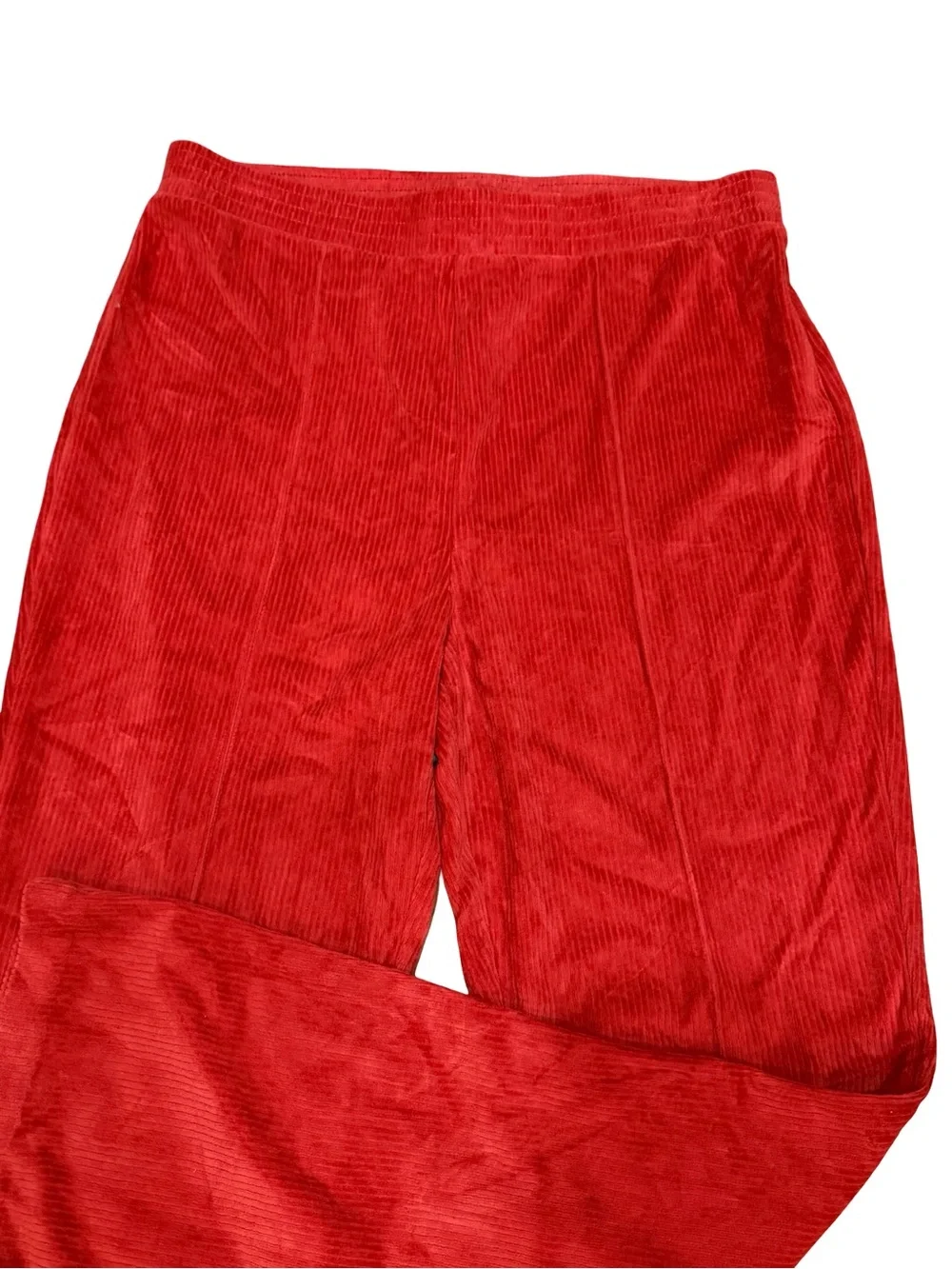 โจ Aerie Groove-On Velour High Waisted Flare Pants Red Ribbed Textured Size Large - Picture 8 of 16